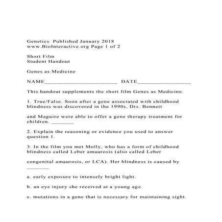 Genetics  Published January 2018 www.BioInteractive.org Page.docx