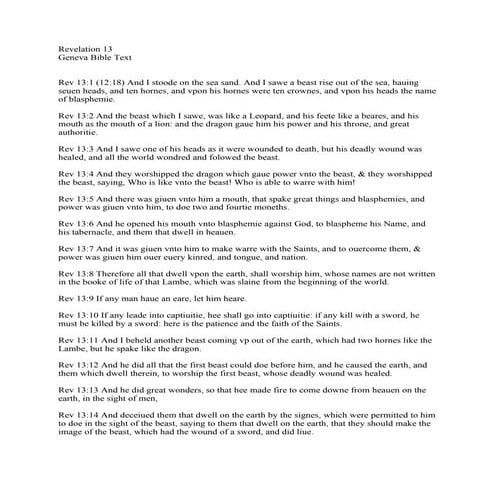 Geneva bible text revelation 13 | PDF