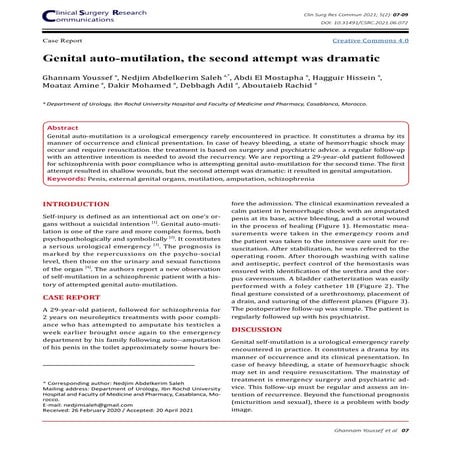 Genital auto mutilation, the second attempt was dramatic