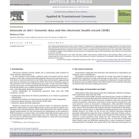 The Importance of Genomics in Healthcare | The Lifesciences Magazine | PDF