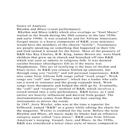 Genre of AnalysisRhythm and Blues (vocal performance) Rhyt.docx