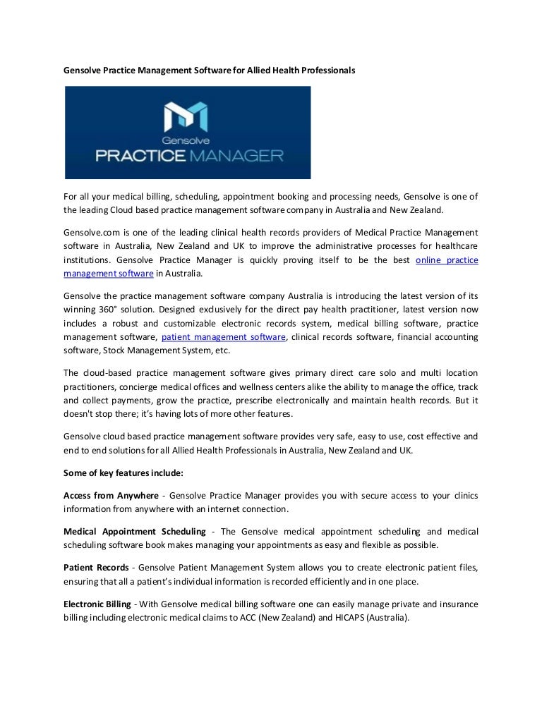Gensolve Practice Management Software For Allied Health - 