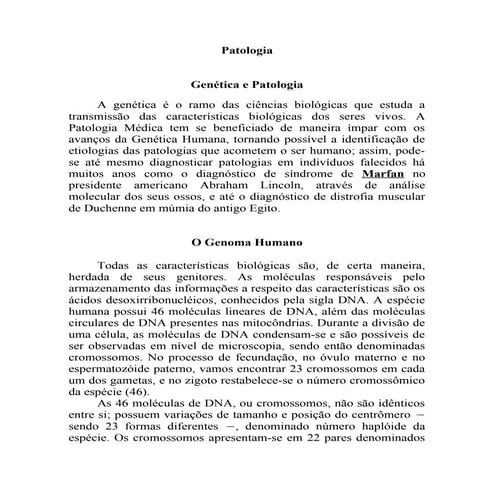 Genética e Patologia: patologia clínica em saúde