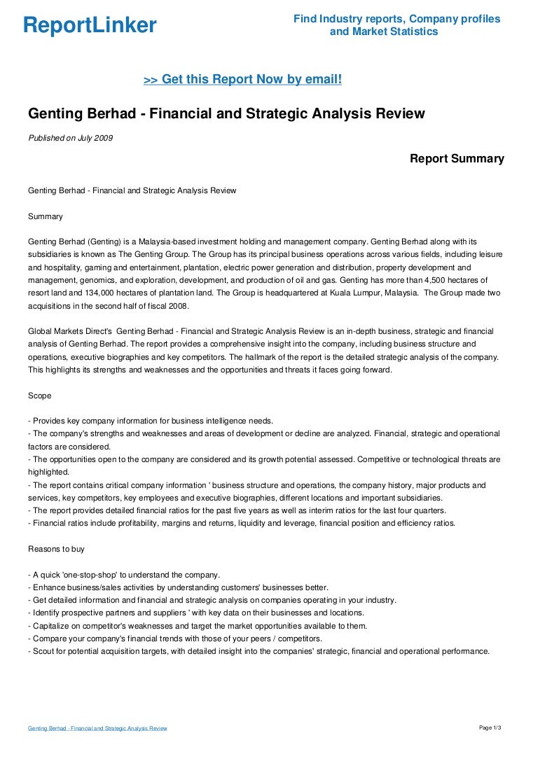 Genting Berhad Financial And Strategic Analysis Review