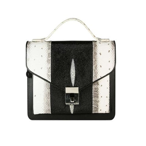 Genuine snake and stingray leather gun bag issnstb040 01 bone  black