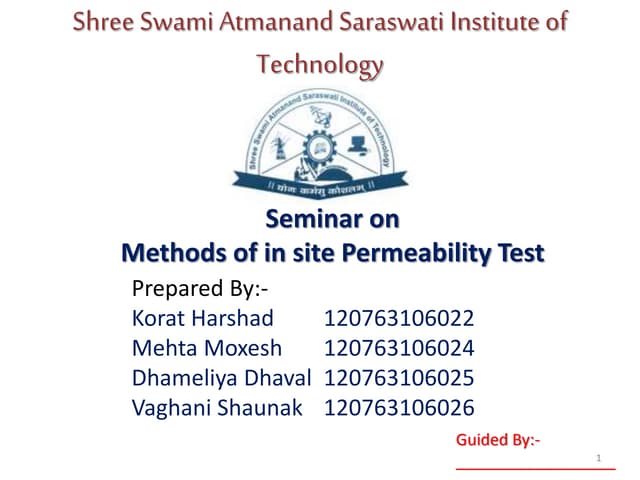 Methods of in site Permeability Test