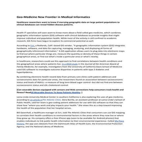 Geo-Medicine New Frontier in Medical Informatics
