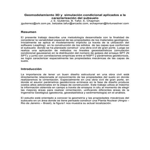 Geomodelamiento 3D y Simulación Condicional Aplicados a la Caracterización de...