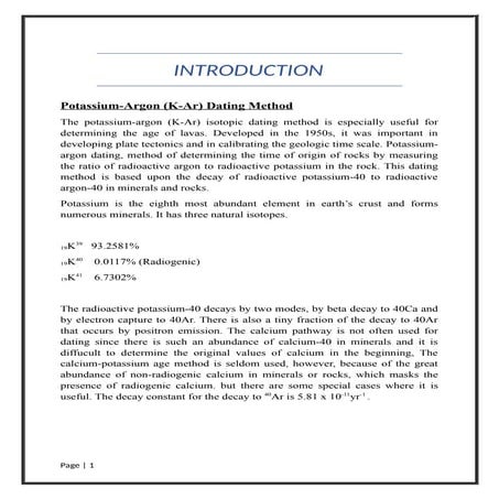 K-Ar Method | Geochronology assignment | Geology