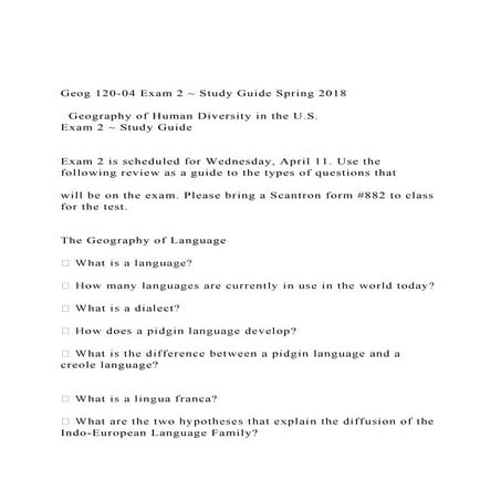 Geog 120-04 Exam 2 ~ Study Guide Spring 2018   Geography o.docx