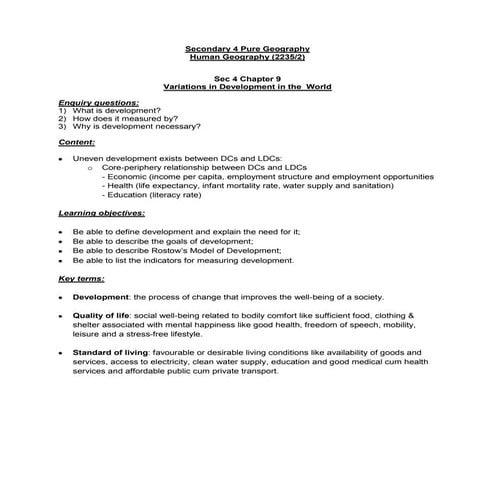 GEOG II - Chap 09 - Variations in Development in the World