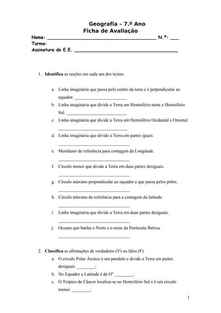 Geografia 7º ano - teste de avaliação