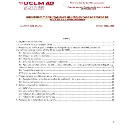 La Geografía en la PAU 25.26: DIRECTRICES Y ORIENTACIONES GENERALES PARA LA PRUEBA DE  ACCESO A LA UNIVERSIDAD
