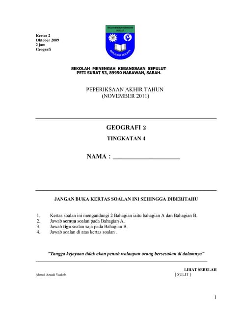 Soalan geografi kertas 2 percubaan spm negeri sembilan 2011