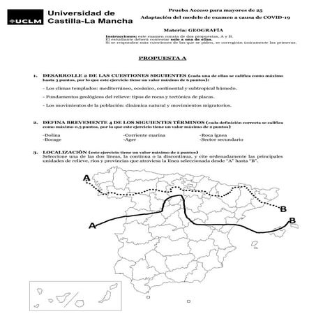 Examen Geografía Mayores 25 años 2024. UCLM