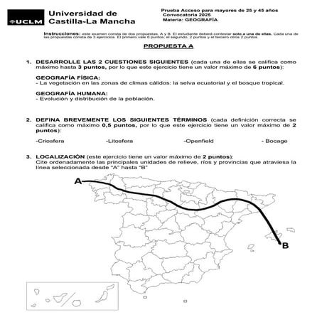 Examen Geografía Mayores 25 años 2025. UCLM