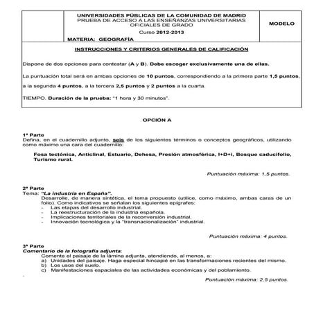 Geografía modelo y orientaciones 2012 2013
