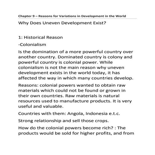 Geography chapter 9  reasons for variations in development in the world