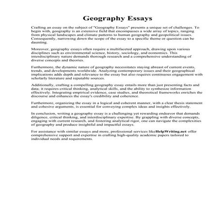 Geography Essays. Geography Essay  Geography - Year 12 HSC  Thinkswap