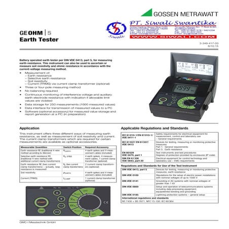 Data Teknis Gossen Metrawatt Ground Tester : GEOHM 5