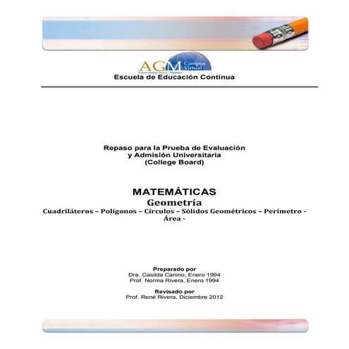 Geometría: Cuadriláteros – Polígonos – Círculos – Sólidos Geométricos – Perím...