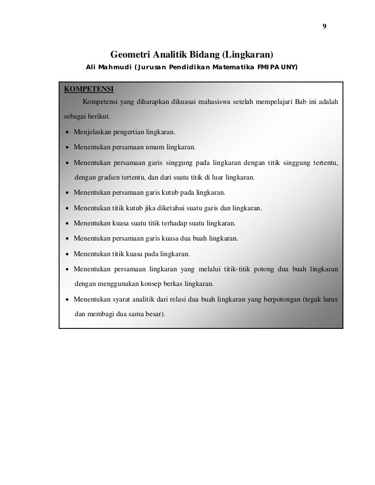 Geometri Analitik Bidang Lingkaran