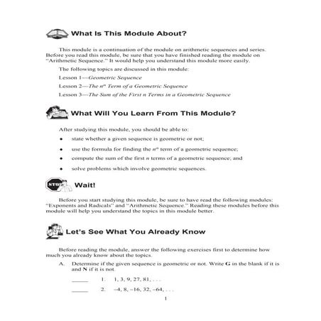 THE Geometric Sequence MODULE FOR GRADE 10