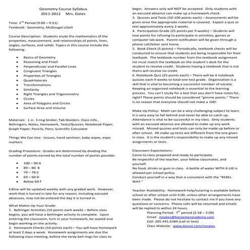 Gemetry Course Syllabus