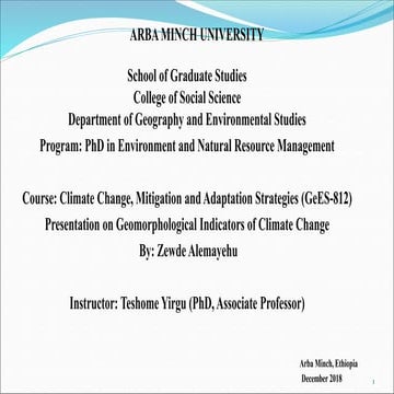 Geomorphological indicators of climate change zewde alemayehu tilahun