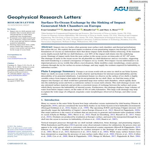Surface-To-Ocean Exchange by the Sinking of Impact Generated Melt Chambers on...