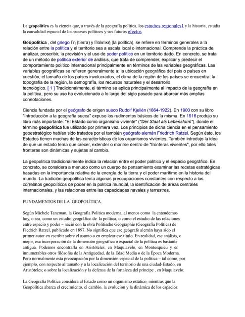 Presentación sobre el concepto de geopolítica y su origen | PPT