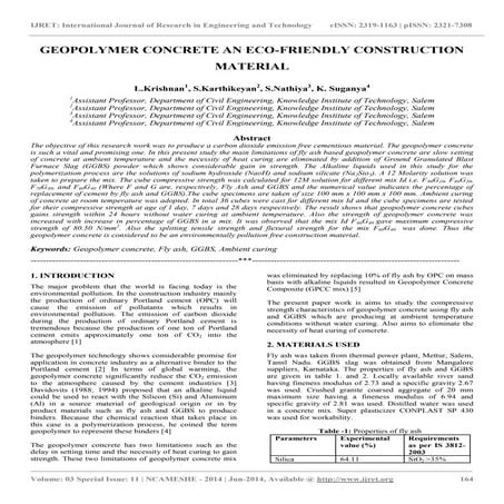 Geopolymer concrete an eco friendly construction material