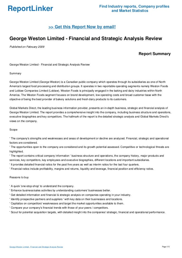 Weston Limited Financial and Strategic Analysis Review