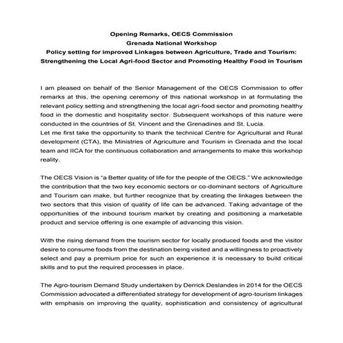 Grenada AgriTourism Policy Setting Workshop: George Alcee, OECS ...