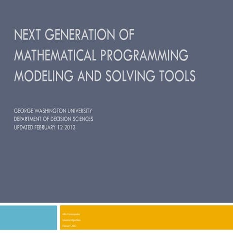 George Washington University - Next Generation of modeling and Solving Tools