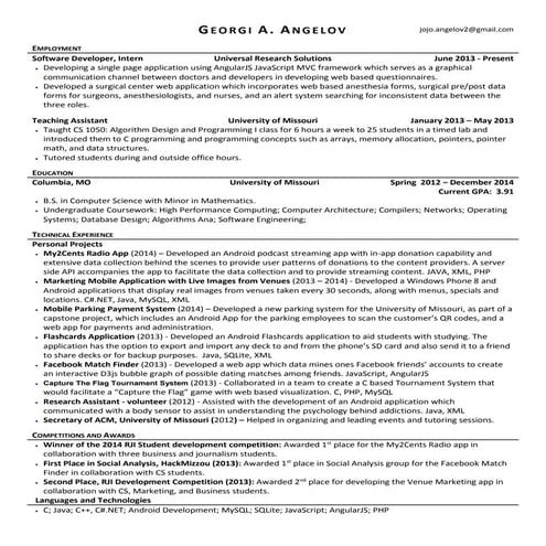 Georgi Angelov's Resume