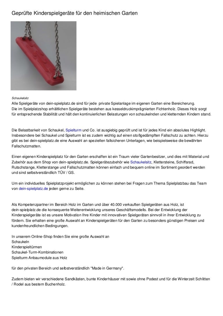 Geprufte Kinderspielgerate Fur Den Heimischen Garten