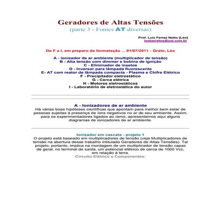 Geradores de altas tensões