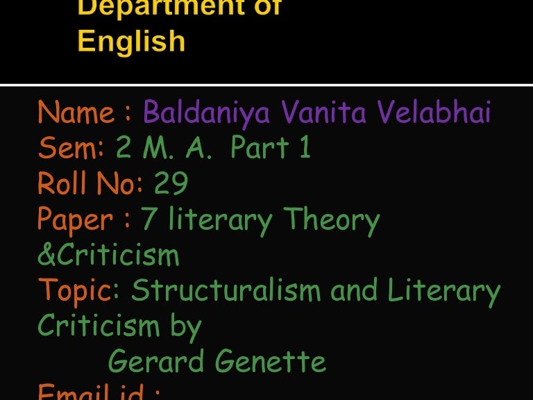 Gerard Get Structuralism And Literary Criticism