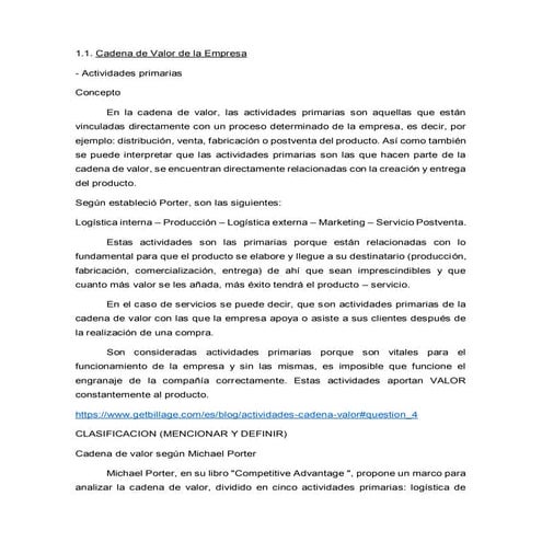 Actividades de la cadena de valor de porter | PDF