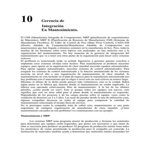 gerencia de integracion de  las actividades de mantenimiento.