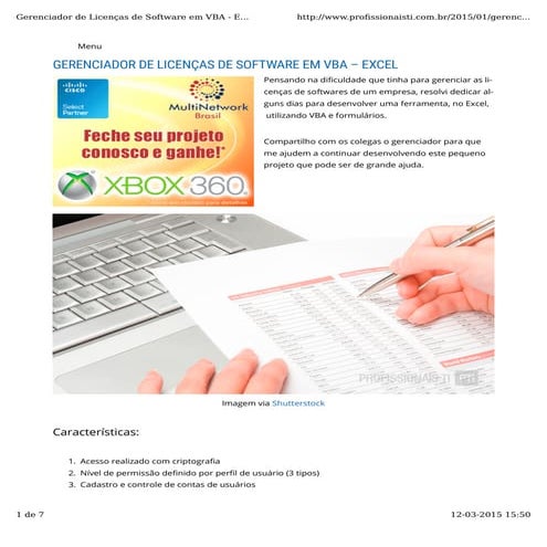 Gerenciador de licenças de software em vba – excel