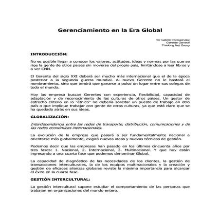 Gerenciamiento En La Era Global