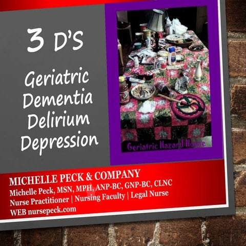 Geriatric Population the 3 D's Geriatric Dementia, Delirium and Depression 2015