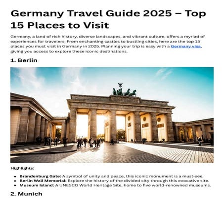 Germany Travel Guide 2025 – Top 15 Places to Visit | PDF