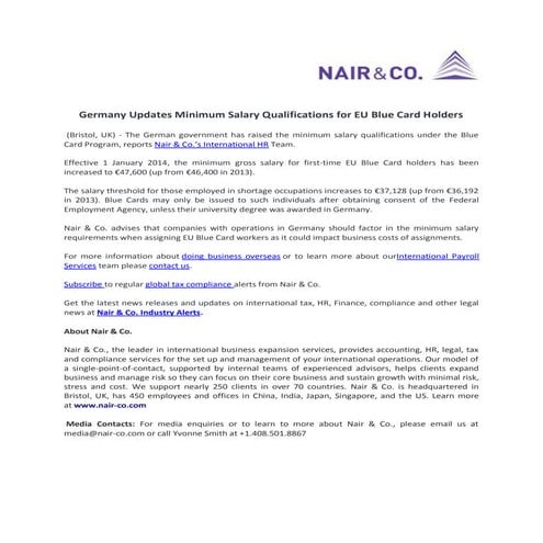 Germany Updates Minimum Salary Qualifications for EU Blue Card Holders