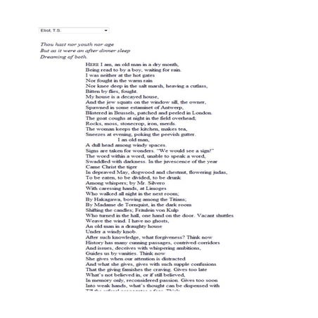 Gerontion,By T.S.Eliot,Internal Monolog