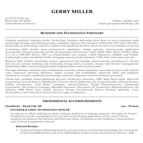 Gerry Miller Executive Resume