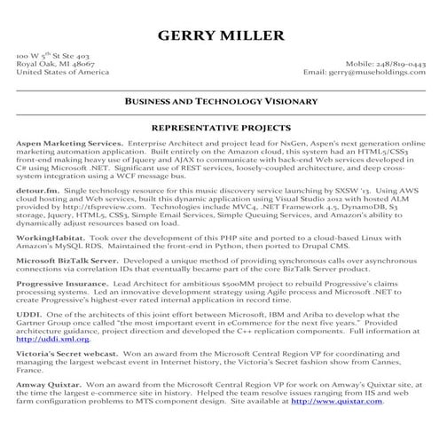 Gerry Miller Representative Projects
