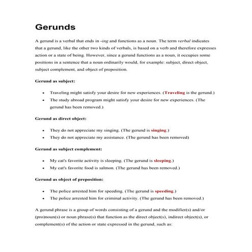 Gerunds El uso del Gerundio en ingles ing